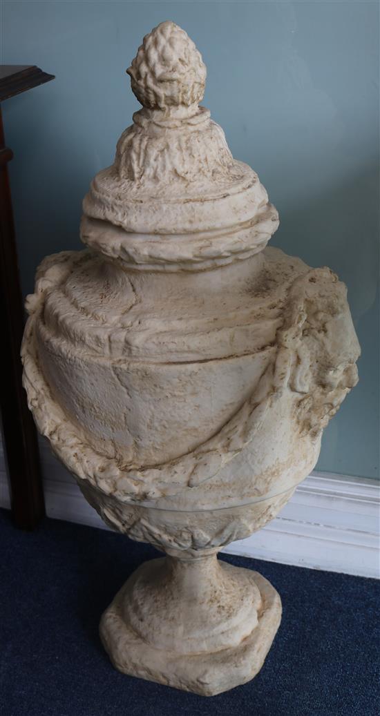 A pair of resinated marble urns, H.78cm